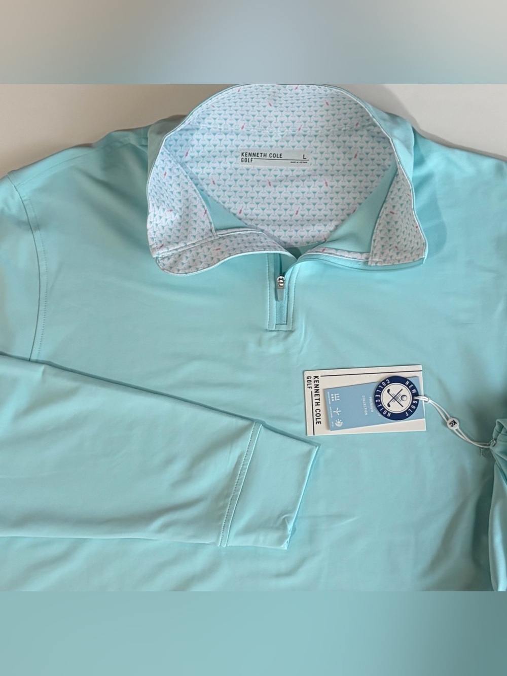 Kenneth Cole NWT Golf 1/4 Zip Pullover Mens Light Blue Long Sleeve Size Large